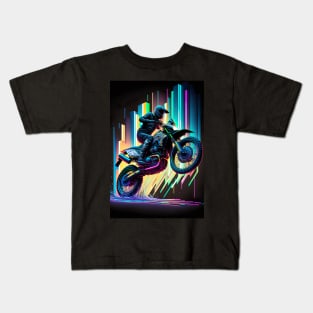 Cyber Future Dirt Bike With Neon Colors Kids T-Shirt